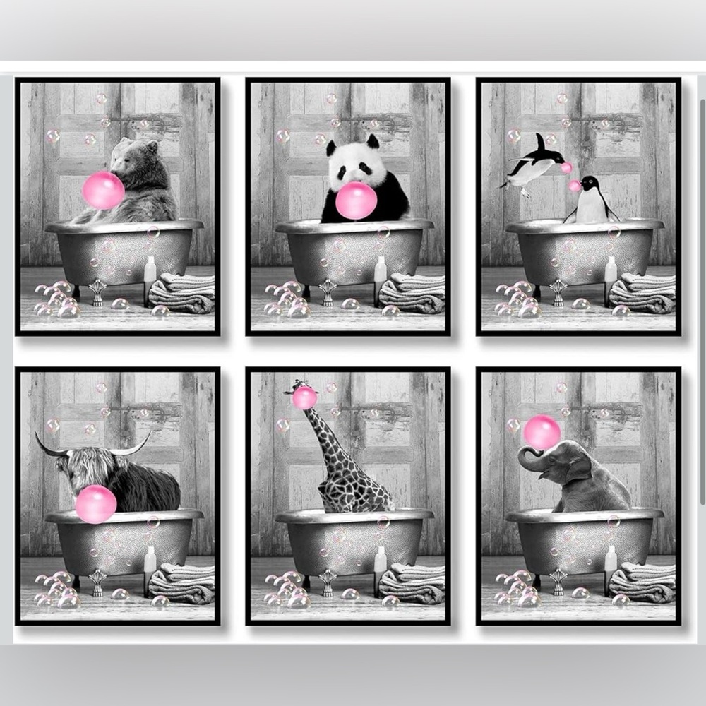 Whimsical Bath Time Canvas Bathroom Wall Decor Art